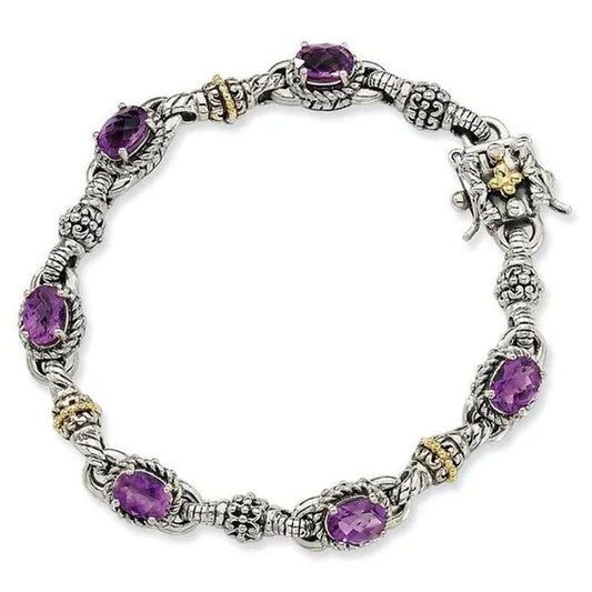Shey Couture QTC406 Sterling Silver with 14K Yellow Gold Amethyst Bracelet - Polished & Antiqued - WORLD TIME VISITS