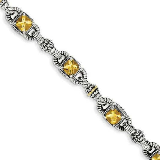 Shey Couture QTC414 Sterling Silver with 14K Yellow Gold Citrine Bracelet - Polished & Antiqued - WORLD TIME VISITS