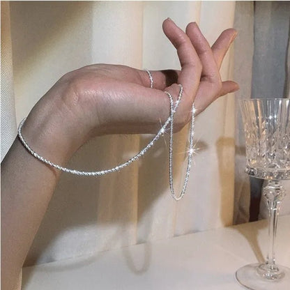 Shiny sparkling glitter clavicle chain  silver necklace brand new fashion sterling silver necklace chain