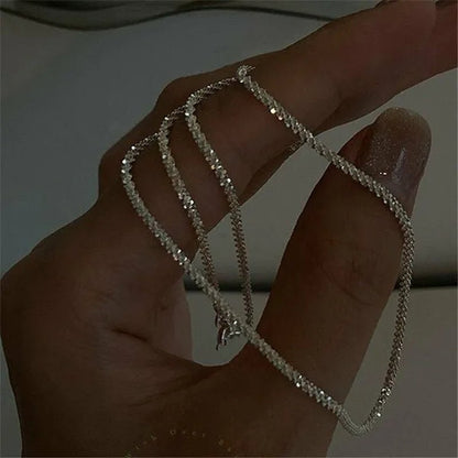 Shiny sparkling glitter clavicle chain  silver necklace brand new fashion sterling silver necklace chain