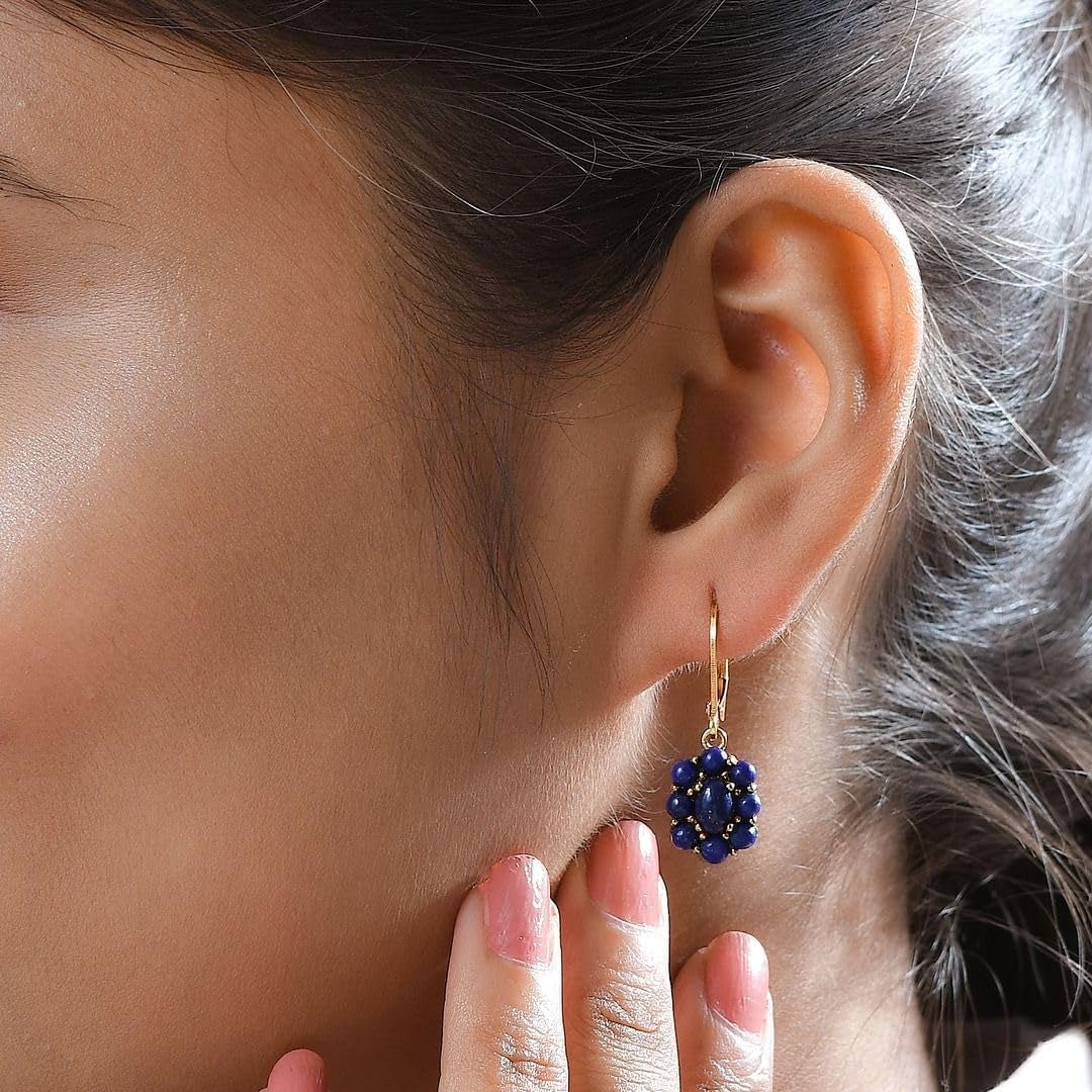 Shop LC Blue Lapis Lazuli Flower Dangle Earrings for Women 18K Yellow Gold Plated Jewelry Ct 3.60 Birthday Gifts for Women - WORLD TIME VISITS