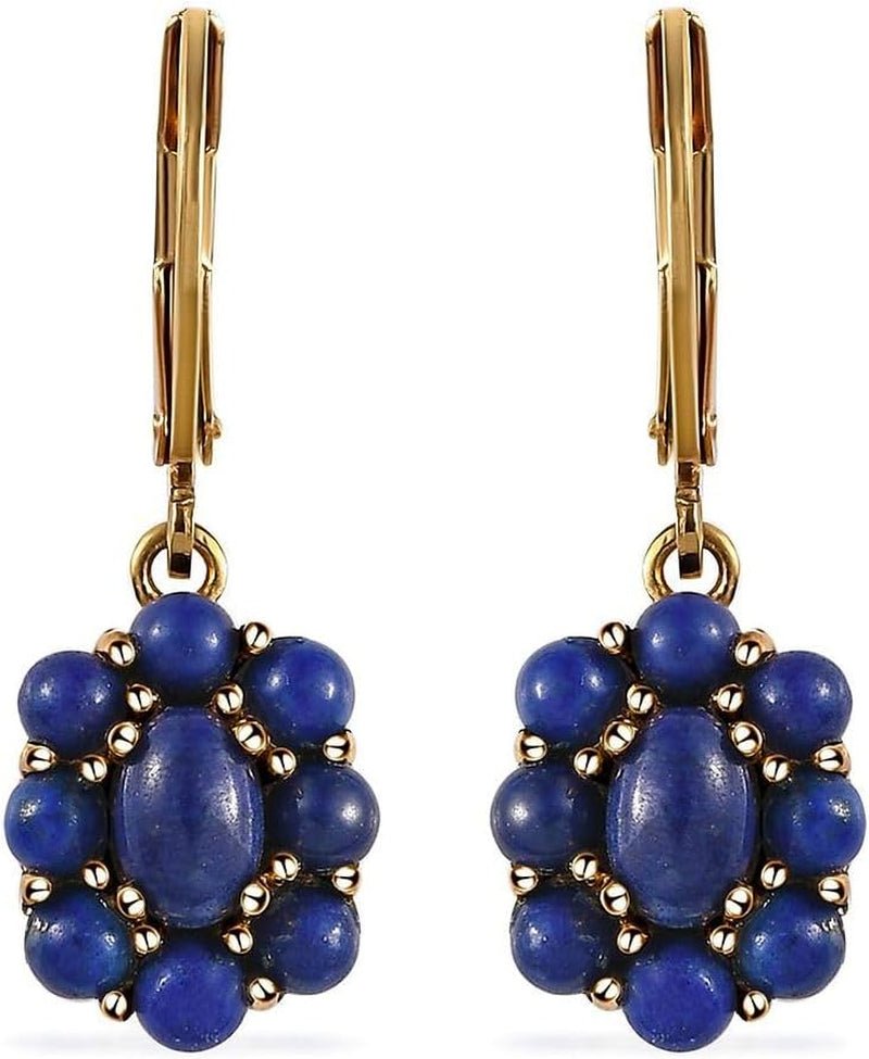 Shop LC Blue Lapis Lazuli Flower Dangle Earrings for Women 18K Yellow Gold Plated Jewelry Ct 3.60 Birthday Gifts for Women