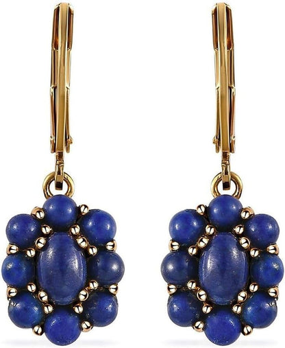 Shop LC Blue Lapis Lazuli Flower Dangle Earrings for Women 18K Yellow Gold Plated Jewelry Ct 3.60 Birthday Gifts for Women