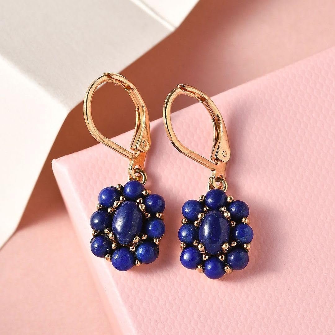 Shop LC Blue Lapis Lazuli Flower Dangle Earrings for Women 18K Yellow Gold Plated Jewelry Ct 3.60 Birthday Gifts for Women - WORLD TIME VISITS