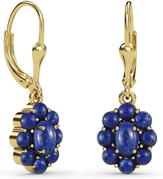 Shop LC Blue Lapis Lazuli Flower Dangle Earrings for Women 18K Yellow Gold Plated Jewelry Ct 3.60 Birthday Gifts for Women - WORLD TIME VISITS