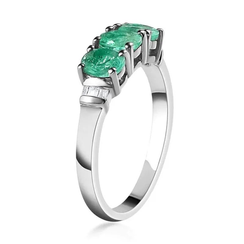 Shop LC Emerald White Diamond Oval 925 Sterling Silver Platinum Plated Trilogy Ring for Women Ct 0.92