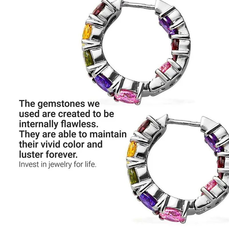 Shop LC inside Out Hoop Earrings - Cubic Zirconia Ion Plated Stainless Steel Huggie Earrings for Women - Multicolor CZ Gemstone inside outside Hoops Graduation Gift