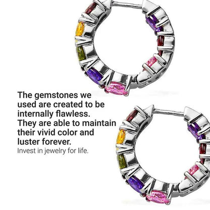 Shop LC inside Out Hoop Earrings - Cubic Zirconia Ion Plated Stainless Steel Huggie Earrings for Women - Multicolor CZ Gemstone inside outside Hoops Graduation Gift