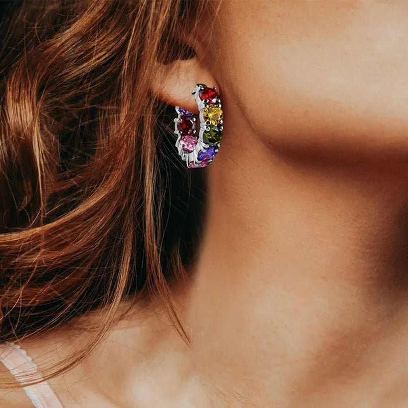 Shop LC inside Out Hoop Earrings - Cubic Zirconia Ion Plated Stainless Steel Huggie Earrings for Women - Multicolor CZ Gemstone inside outside Hoops Graduation Gift