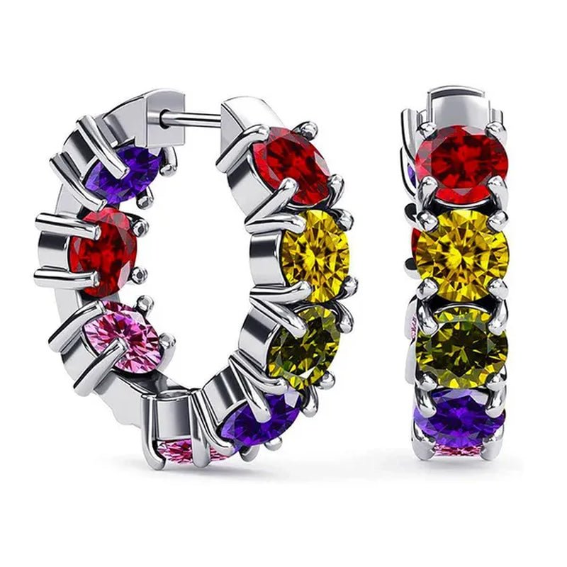 Shop LC inside Out Hoop Earrings - Cubic Zirconia Ion Plated Stainless Steel Huggie Earrings for Women - Multicolor CZ Gemstone inside outside Hoops Graduation Gift - WORLD TIME VISITS