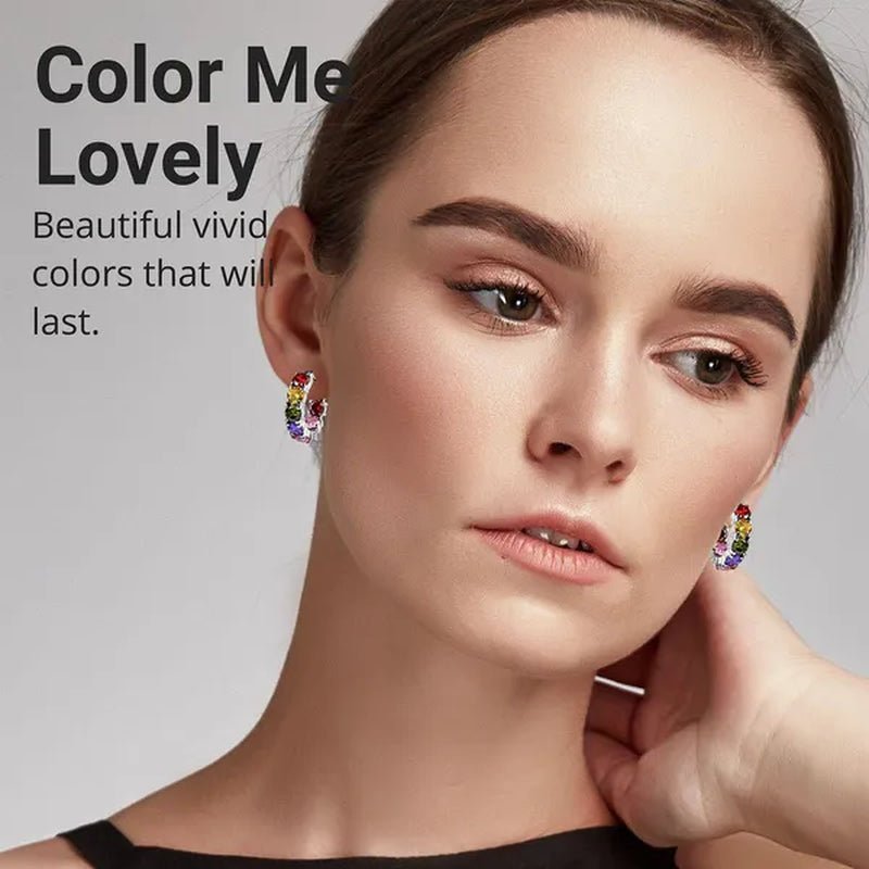 Shop LC inside Out Hoop Earrings - Cubic Zirconia Ion Plated Stainless Steel Huggie Earrings for Women - Multicolor CZ Gemstone inside outside Hoops Graduation Gift - WORLD TIME VISITS
