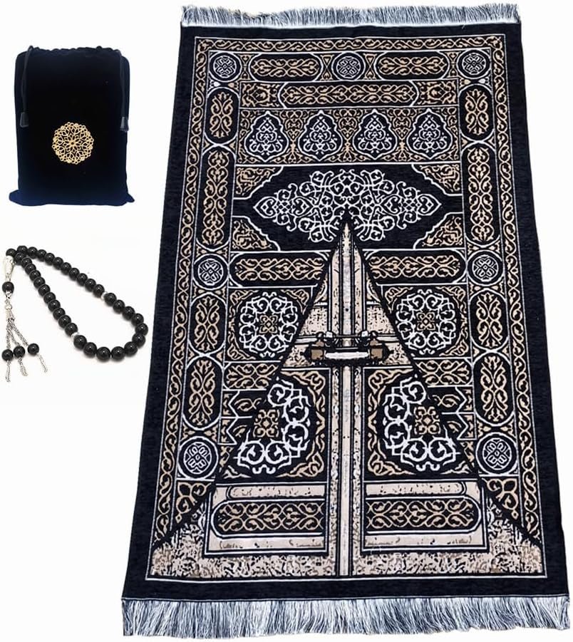 SHUKRAN Prayer Rug Muslim Prayer Mat with Bag & Prayer Beads for Kids Men Women - Soft Thin Prayer Matt Islam for Eid Travel Ramadan Perfect Islamic Gifts Chenille Fabric - WORLD TIME VISITS