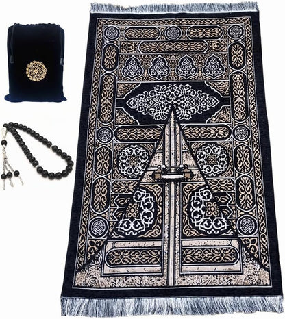 SHUKRAN Prayer Rug Muslim Prayer Mat with Bag & Prayer Beads for Kids Men Women - Soft Thin Prayer Matt Islam for Eid Travel Ramadan Perfect Islamic Gifts Chenille Fabric - WORLD TIME VISITS
