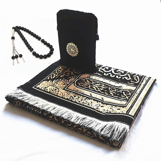 SHUKRAN Prayer Rug Muslim Prayer Mat with Bag & Prayer Beads for Kids Men Women - Soft Thin Prayer Matt Islam for Eid Travel Ramadan Perfect Islamic Gifts Chenille Fabric - WORLD TIME VISITS