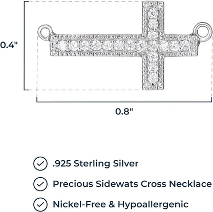 Sideways Cross Necklace for Women - Demi Fine Cubic Zirconia Pendant, 925 Sterling Silver Choker, Teens, Dainty Faith Jewelry, 12 to 16 Inch with Extender