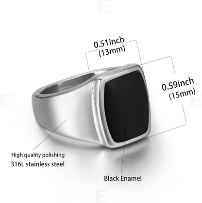 Signet Ring Solid Polished Stainless Steel Rings for Men Women Pinky Thumb Ring,Ideal Gift for Dad & Boyfriend,Silver Black