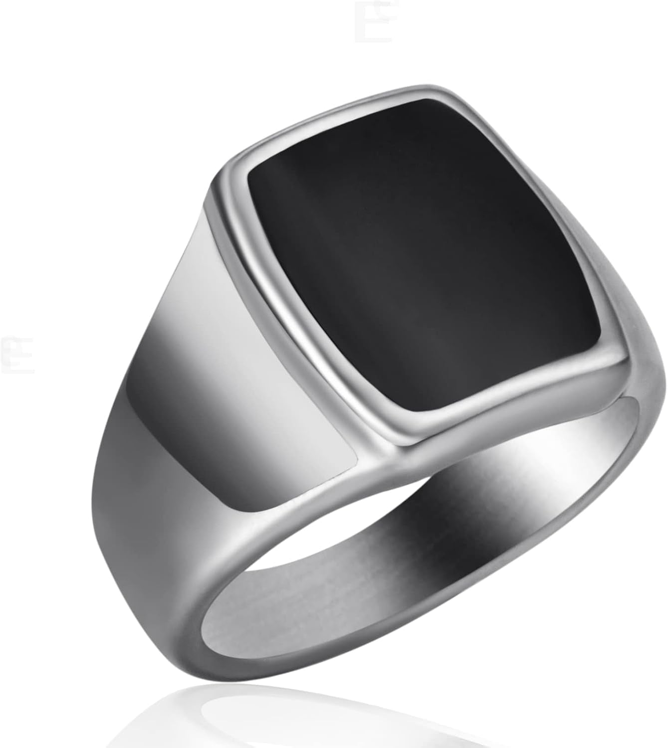Signet Ring Solid Polished Stainless Steel Rings for Men Women Pinky Thumb Ring,Ideal Gift for Dad & Boyfriend,Silver Black - WORLD TIME VISITS