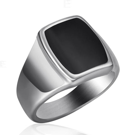 Signet Ring Solid Polished Stainless Steel Rings for Men Women Pinky Thumb Ring,Ideal Gift for Dad & Boyfriend,Silver Black - WORLD TIME VISITS