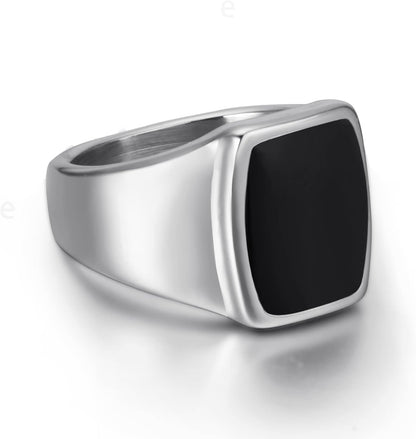 Signet Ring Solid Polished Stainless Steel Rings for Men Women Pinky Thumb Ring,Ideal Gift for Dad & Boyfriend,Silver Black