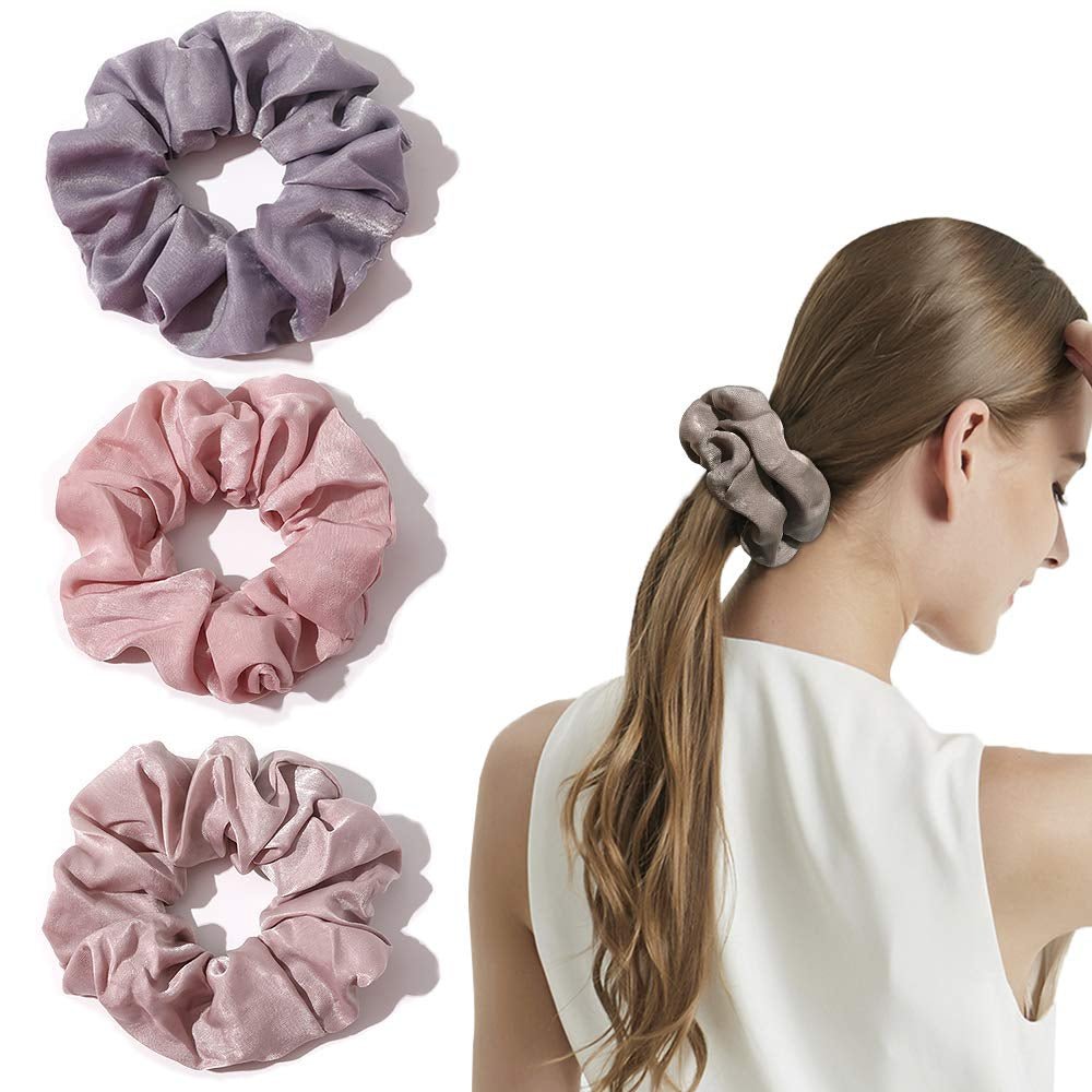 Silk Satin Scrunchies - No Crease Hair Ties for Women, Thick Hair Ponytail Holders with Soft Elastic Bands