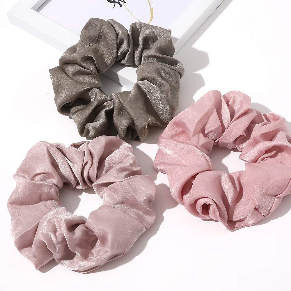 Silk Satin Scrunchies - No Crease Hair Ties for Women, Thick Hair Ponytail Holders with Soft Elastic Bands