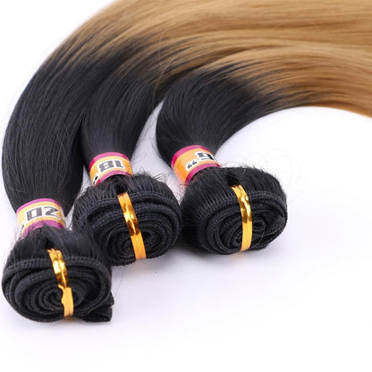 Silky Straight Hair Extensions Synthetic Hair Weave 3 Bundles Two Tone Ombre Black to Golden Color T1/27 (16" 18" 20")