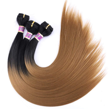 Silky Straight Hair Extensions Synthetic Hair Weave 3 Bundles Two Tone Ombre Black to Golden Color T1/27 (16" 18" 20")