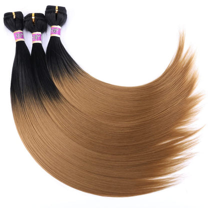 Silky Straight Hair Extensions Synthetic Hair Weave 3 Bundles Two Tone Ombre Black to Golden Color T1/27 (16" 18" 20") - WORLD TIME VISITS