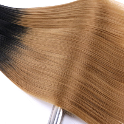 Silky Straight Hair Extensions Synthetic Hair Weave 3 Bundles Two Tone Ombre Black to Golden Color T1/27 (16" 18" 20") - WORLD TIME VISITS