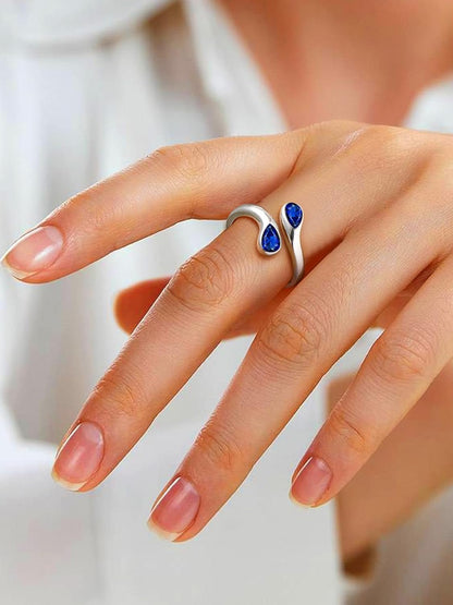 Silver Birthstone Ring for Women, Dainty Sterling Silver Teardrop Ring Open Adjustable Band Ring, Love Statement TOI Et Moi Ring Promise Ring for Her