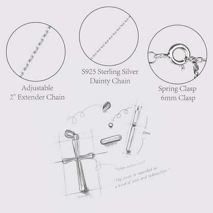 Silver Cross Necklace for Women, Handcrafted S925 Sterling Silver, 18K Gold, White Gold, or Cubic Zirconia Set Design, Dainty Cross Pendant Necklace Gift for Women Girls