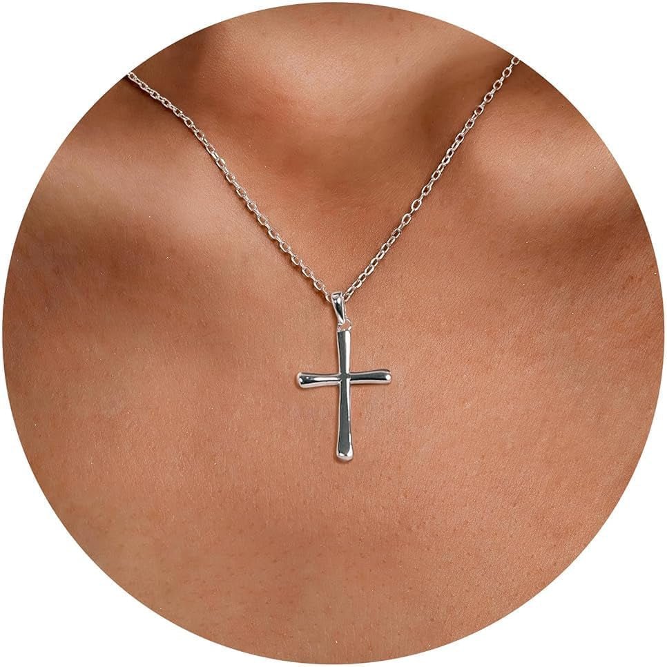 Silver Cross Necklace for Women, Handcrafted S925 Sterling Silver, 18K Gold, White Gold, or Cubic Zirconia Set Design, Dainty Cross Pendant Necklace Gift for Women Girls - WORLD TIME VISITS