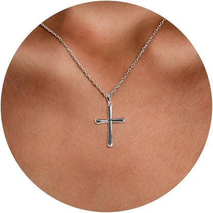 Silver Cross Necklace for Women, Handcrafted S925 Sterling Silver, 18K Gold, White Gold, or Cubic Zirconia Set Design, Dainty Cross Pendant Necklace Gift for Women Girls - WORLD TIME VISITS