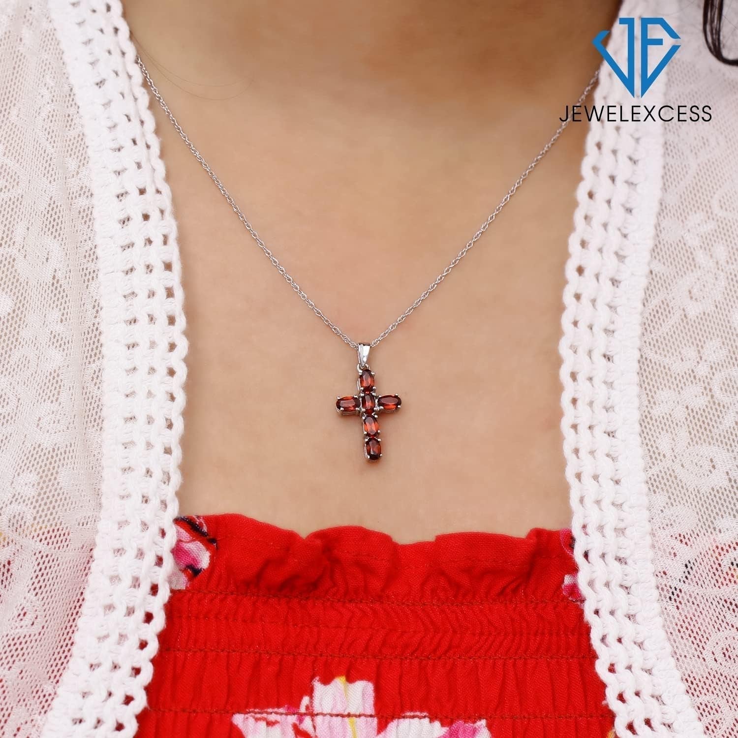 Silver Cross Necklaces for Women –Silver Cross Necklace for Women over .925 Sterling Silver Cross – Garnet Necklace – Hypoallergenic Cross Pendant - WORLD TIME VISITS