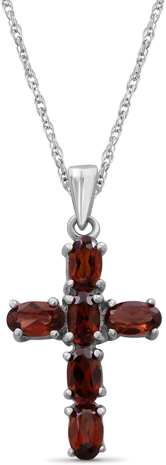 Silver Cross Necklaces for Women –Silver Cross Necklace for Women over .925 Sterling Silver Cross – Garnet Necklace – Hypoallergenic Cross Pendant - WORLD TIME VISITS