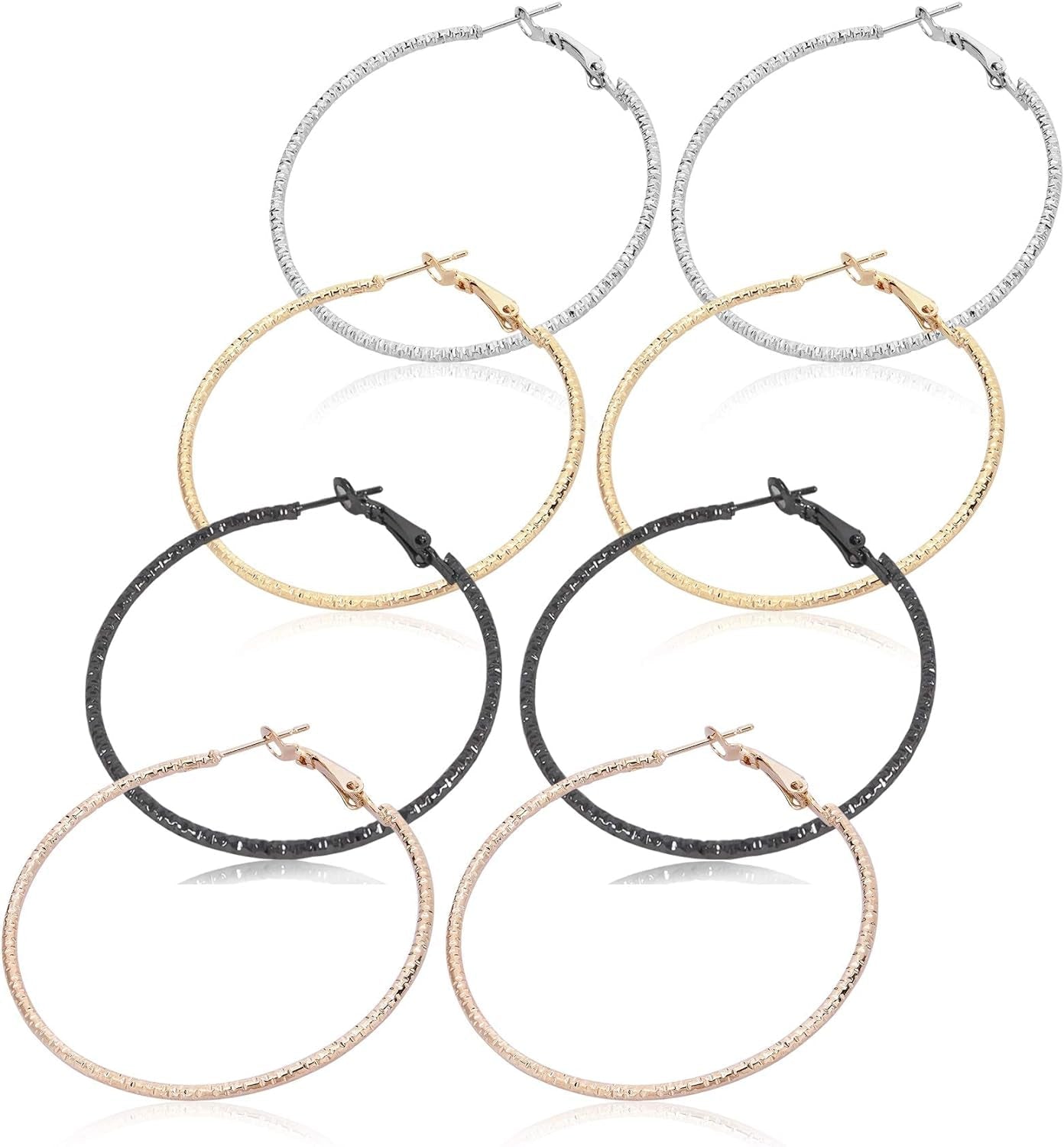 Silver Gold Gunmetal Grey Rhodium Plate Hoop Earrings Set for Women Teen Jewelry Diamond Cut 3 Pairs