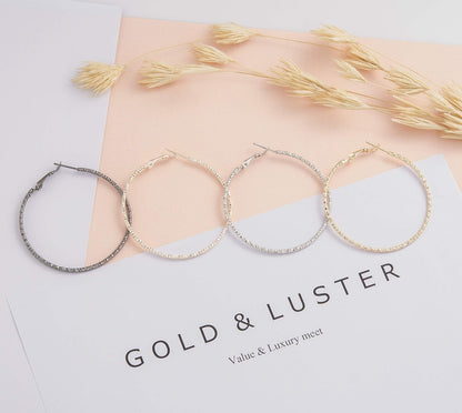 Silver Gold Gunmetal Grey Rhodium Plate Hoop Earrings Set for Women Teen Jewelry Diamond Cut 3 Pairs - WORLD TIME VISITS