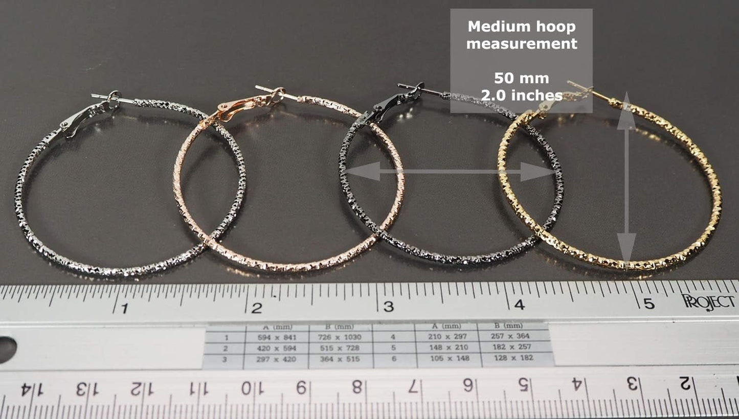 Silver Gold Gunmetal Grey Rhodium Plate Hoop Earrings Set for Women Teen Jewelry Diamond Cut 3 Pairs