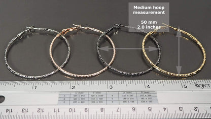Silver Gold Gunmetal Grey Rhodium Plate Hoop Earrings Set for Women Teen Jewelry Diamond Cut 3 Pairs