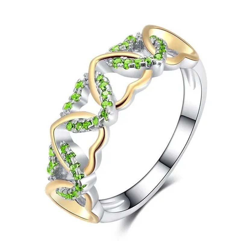 Silver Gold Two Tone Sapphire Ruby Emerald Gemstone Heart Twist Rings for Women Femme Jewellery
