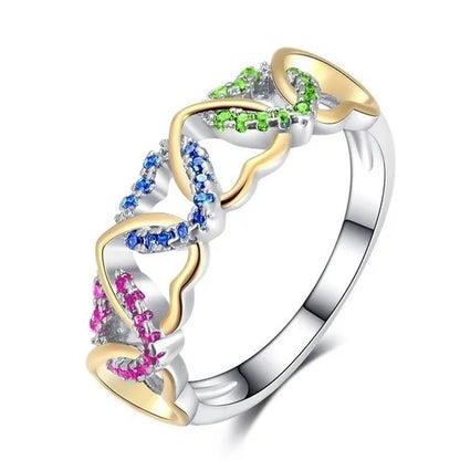 Silver Gold Two Tone Sapphire Ruby Emerald Gemstone Heart Twist Rings for Women Femme Jewellery