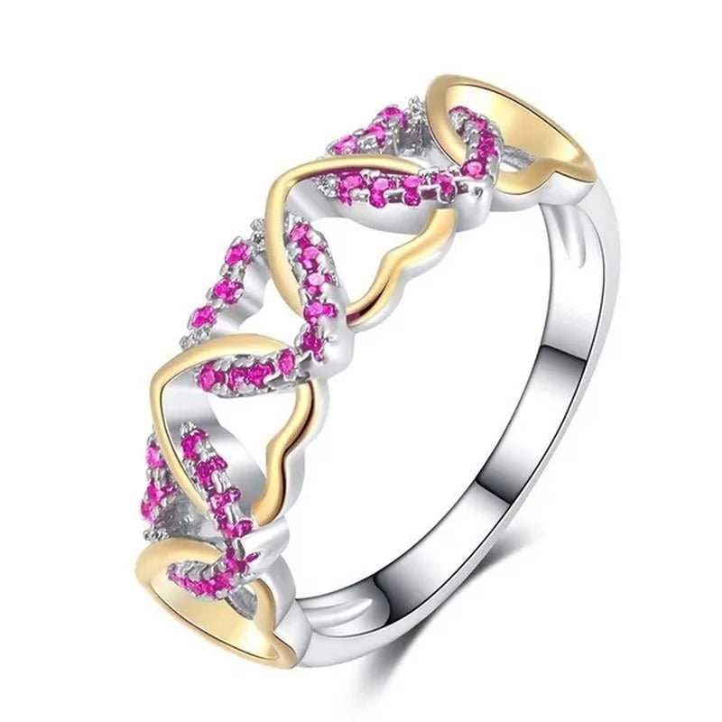 Silver Gold Two Tone Sapphire Ruby Emerald Gemstone Heart Twist Rings for Women Femme Jewellery