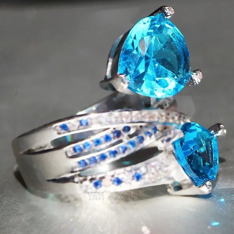 Silver Natural Gemstones Aquamarine Ring Wedding Birthstone Bride Engagement Crossing Brand Ring Jewelry Size 6 7 8 9 10
