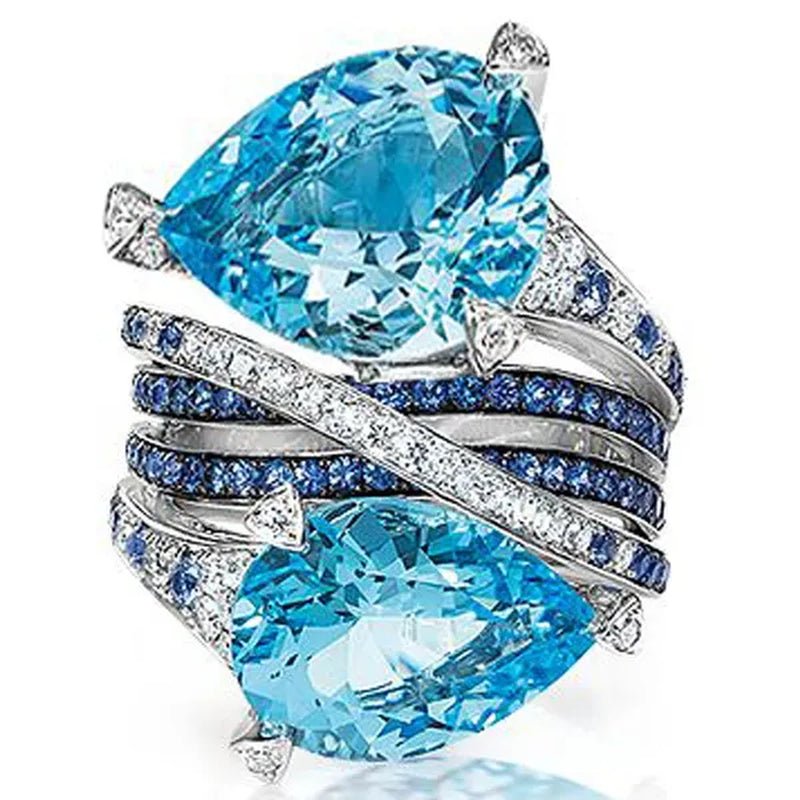 Silver Natural Gemstones Aquamarine Ring Wedding Birthstone Bride Engagement Crossing Brand Ring Jewelry Size 6 7 8 9 10 - WORLD TIME VISITS