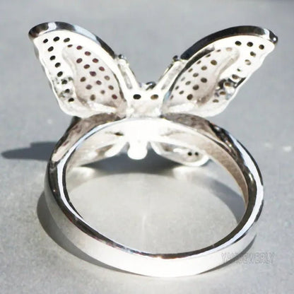 Silver Natural Gemstones Ring Ruby & Black Sapphire Wedding Ring Birthstone Bride Engagement Square Brand Crown Cross Butterfly Ring Jewelry Size 6 7 8 9 10