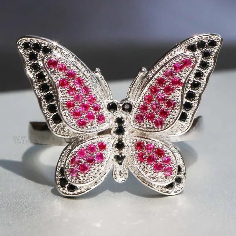 Silver Natural Gemstones Ring Ruby & Black Sapphire Wedding Ring Birthstone Bride Engagement Square Brand Crown Cross Butterfly Ring Jewelry Size 6 7 8 9 10 - WORLD TIME VISITS