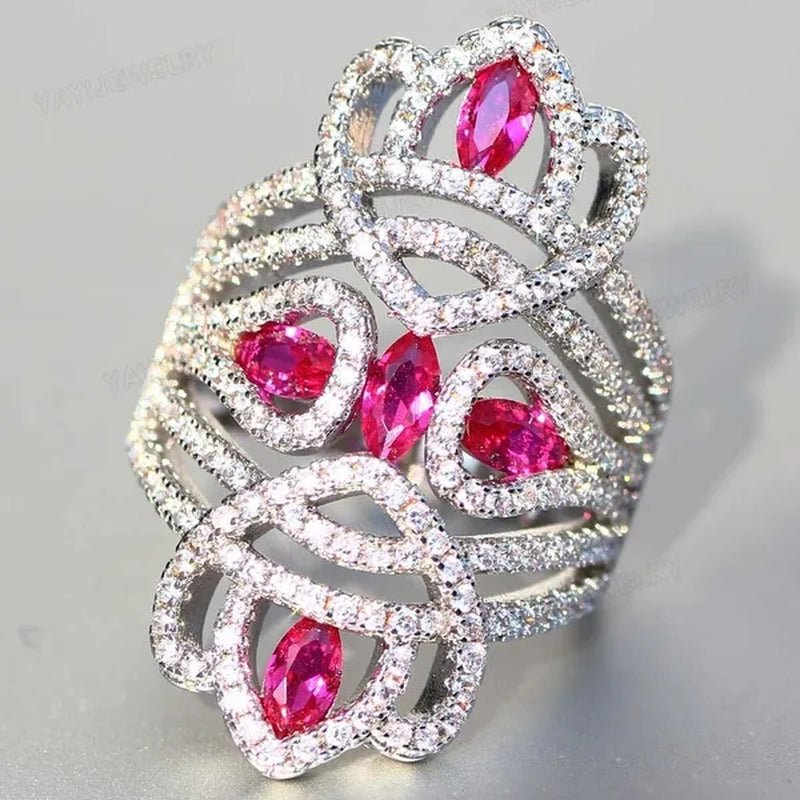 Silver Natural Gemstones White Sapphire & Ruby Ring Birthstone Bride Wedding Engagement Multilayer Princess Cross Ring Size 6 7 8 9 10 - WORLD TIME VISITS