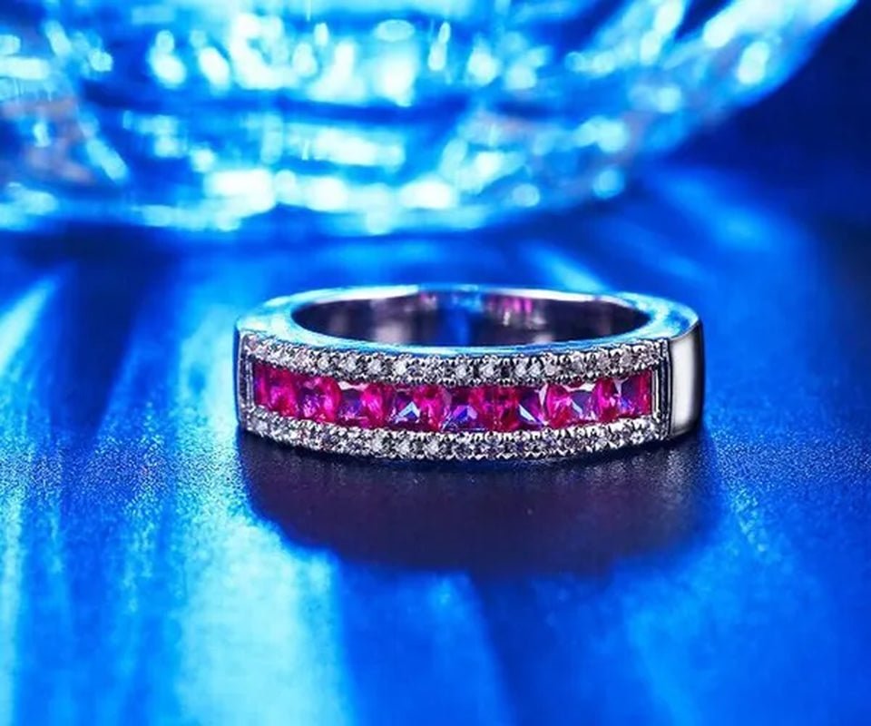 Silver Natural Ruby Gemstones Birthstone Bride Wedding Engagement Strange Ring Size 6 7 8 9 10