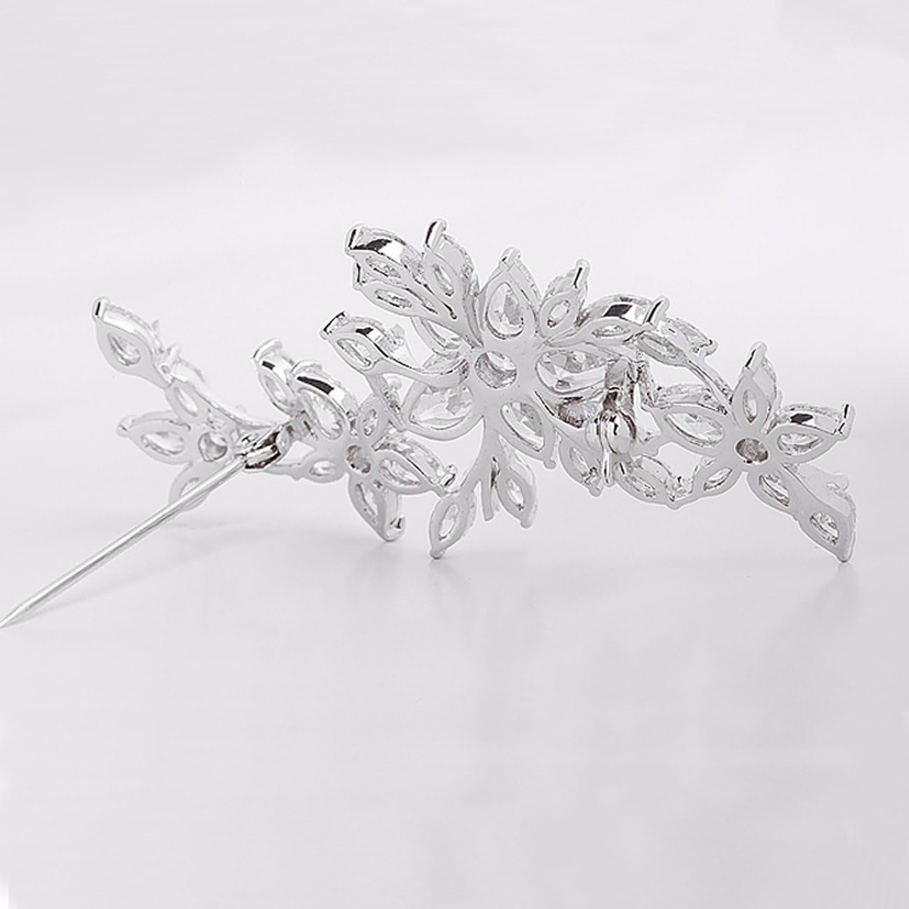 Silver Plated Base Diamante Zircon Flower Blossom Brooch Badge Pin Classic Design for Women