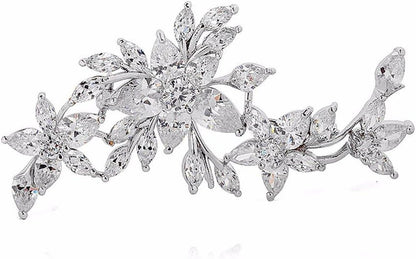 Silver Plated Base Diamante Zircon Flower Blossom Brooch Badge Pin Classic Design for Women - WORLD TIME VISITS